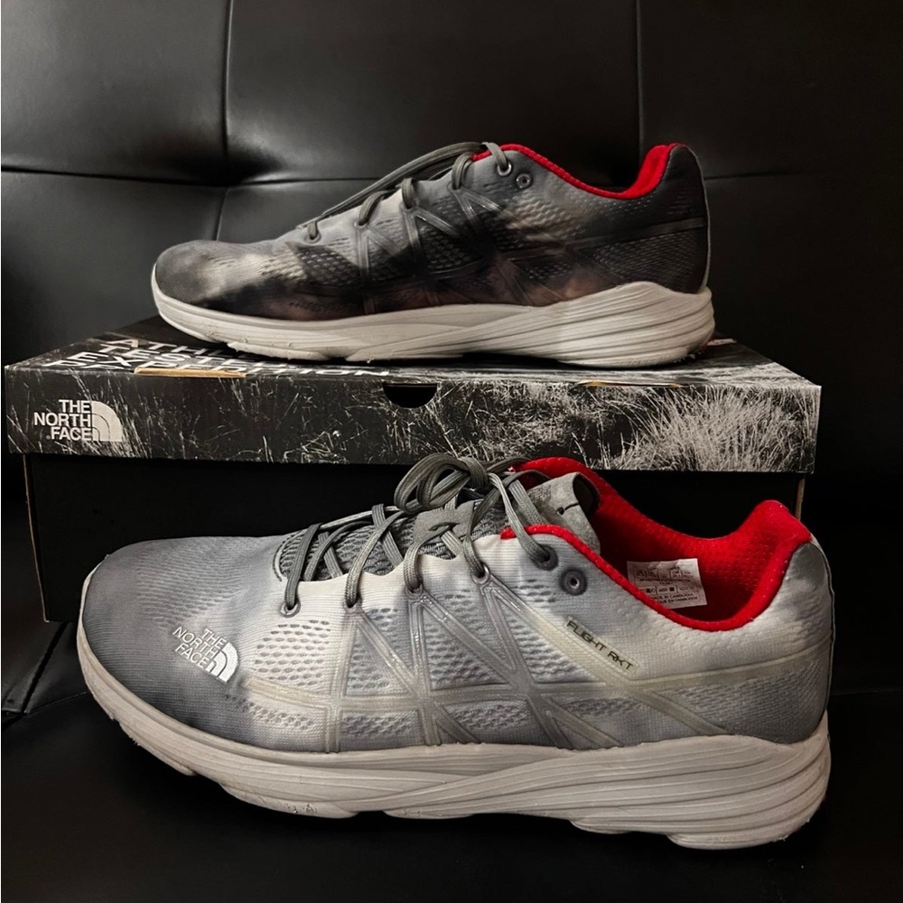 The North Face Gray and Red Athletic Shoes with Chunky Midsole